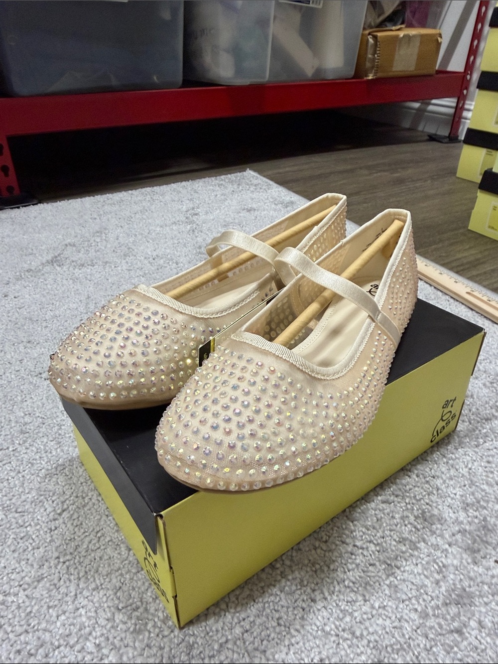 ART CLASS Kids' Youth Girl's Size 5 Faye Sparkly Crystal Mesh Ballet Flats Beige